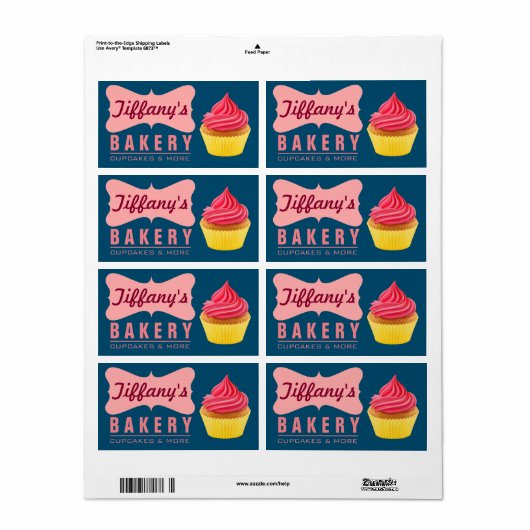 Elegant Retro Cute Cake Shop Pink Cupcake Bakkerij Etiket (Full Sheet)