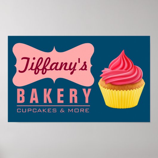 Elegant Retro Cute Cake Shop Pink Cupcake Bakkerij Poster (Voorkant)