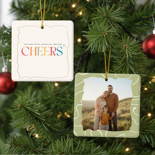 Elegant Retro Family Photo Portrait Christmas Keramisch Ornament