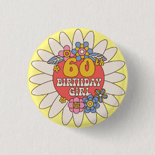 Elegant Retro Floral 60th Birthday Girl Ronde Button 3,2 Cm
