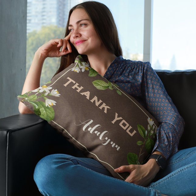 Elegant Retro Floral Aangepaste naam Tekst Gift Br Kussen (Creator heeft geüpload)