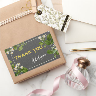 Elegant Retro Floral Aangepaste naam Tekst Grijs Rechthoekige Sticker