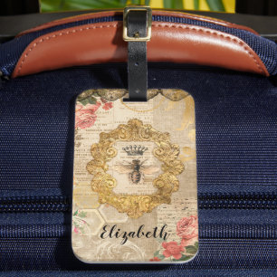 Elegant Retro  Floral Decoupage Bagagelabel