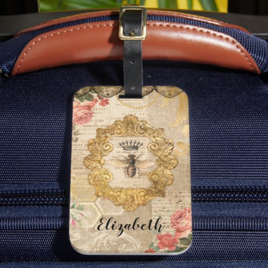 Elegant Retro  Floral Decoupage Bagagelabel (Voorkant Insitu 2)