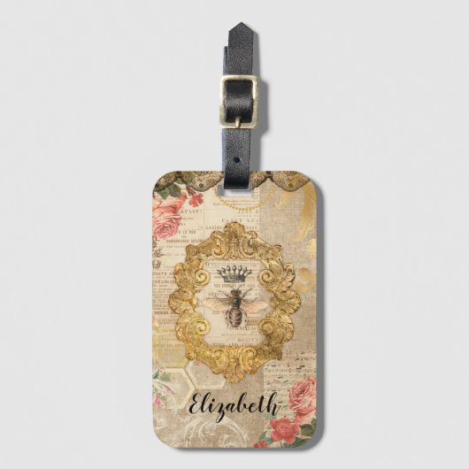 Elegant Retro  Floral Decoupage Bagagelabel (Voorkant (verticaal))