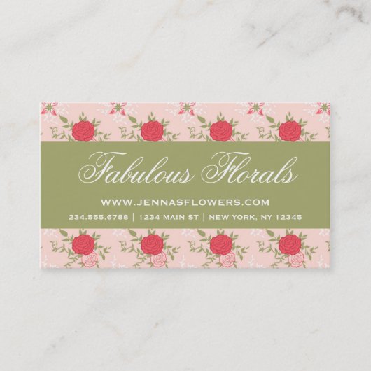 Elegant Retro Floral Rozen Visitekaartje (Voorkant)