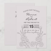 Elegant Retro Flower Save the Date Card (Voorkant / Achterkant)