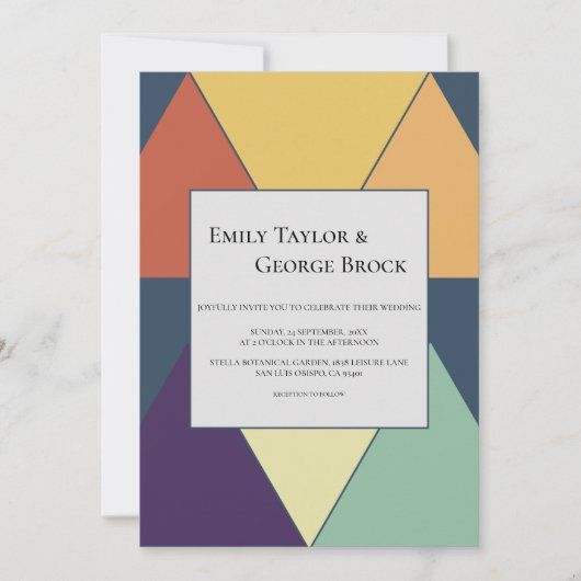 Elegant Retro Geometric Stylish Modern Wedding Kaart (Voorkant)