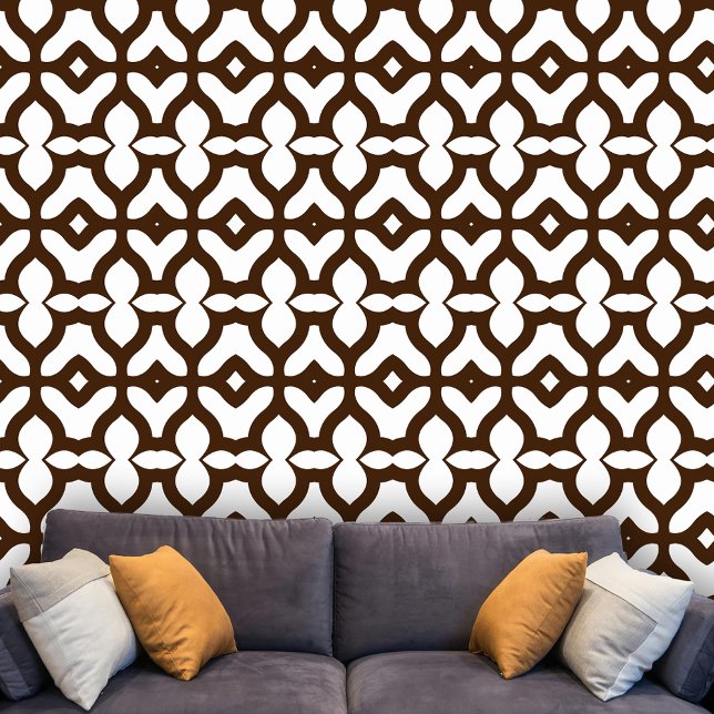 Elegant Retro Geometrisch Bruin en Wit Patroon Behang (Creator heeft geüpload)