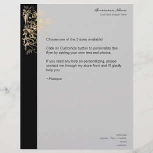 Elegant Retro Gold Flower Swirls Black Flyer