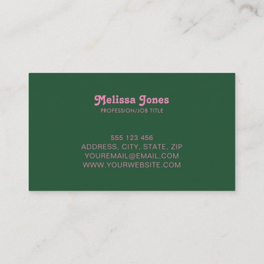 Elegant Retro Green Roze Professional Visitekaartje (Achterkant)
