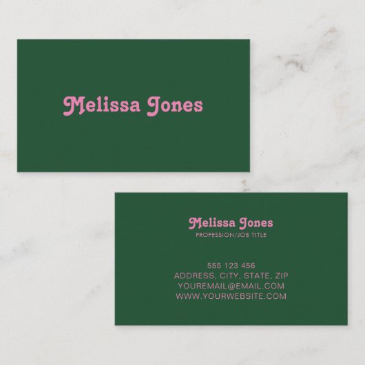 Elegant Retro Green Roze Professional Visitekaartje (Voorkant / Achterkant)