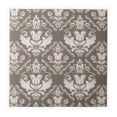 Elegant Retro Ivoor Damast Brocade Bruin Patroon Tegeltje (Voorkant)