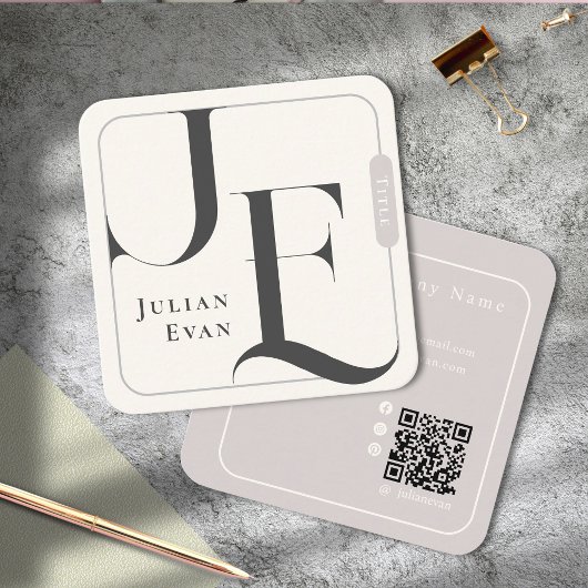 Elegant Retro Ivoor Wit Monogram Vierkante Visitekaartje