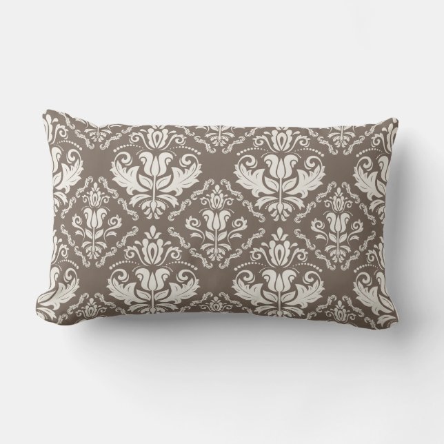 Elegant Retro Ivory Damask Brocade Brown Patroon Kussen (Voorkant)