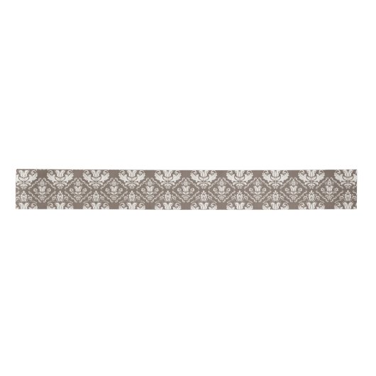 Elegant Retro Ivory Damask Brocade Brown Patroon Satijnen Lint (Voorkant)