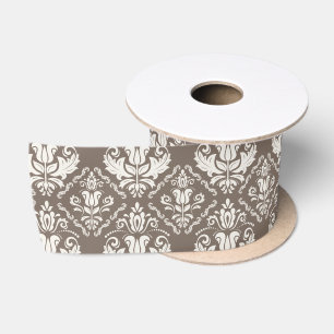 Elegant Retro Ivory Damask Brocade Brown Patroon Satijnen Lint