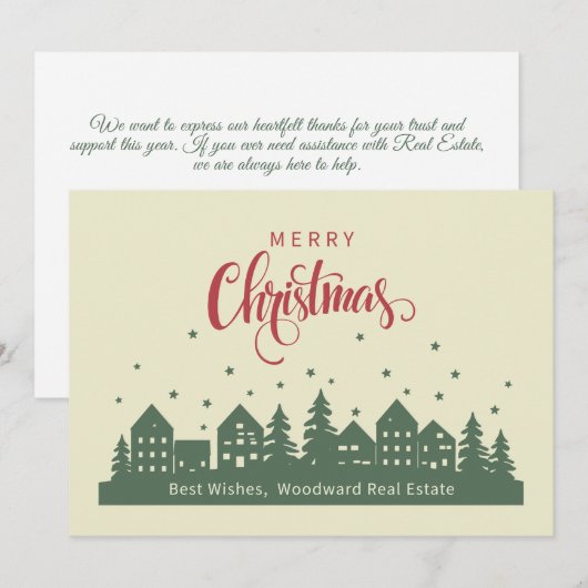 Elegant Retro Kersthuis | Makelaar Gepersonaliseer Bedankkaart (Voorkant / Achterkant)