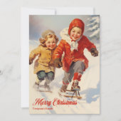 Elegant  retro klassiek kinder met slee feestdagenkaart (Voorkant)