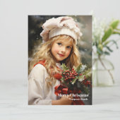 Elegant  retro klein meisje holly berry feestdagenkaart (Staand voorkant)