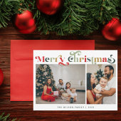 Elegant Retro Kleurrijk 2 Foto Feestdagenkaart