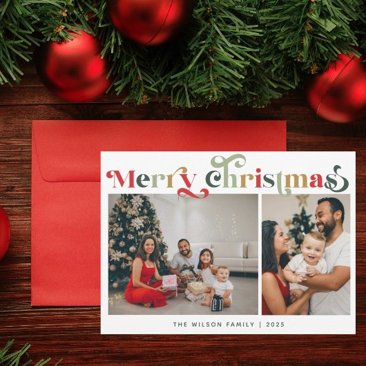 Elegant Retro Kleurrijk 2 Foto Feestdagenkaart