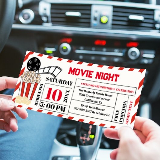 Elegant Retro Movie Night Verjaardagsfeestticket Kaart