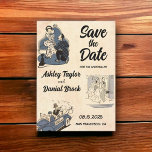 Elegant Retro Old Romantic Wedding Save the Date Kaart<br><div class="desc">Deze  retro-komische bruiloft is geschikt voor een moderne bruiloft. Het oude minimalistische ontwerp kenmerkt de Oude Oude Romantische Weddenschap van de Retant sparen de Uitnodiging van de Datum</div>