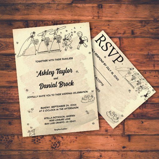 Elegant  Retro Old Rustic Stylish Wedding Kaart