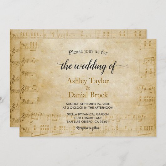 Elegant  Retro Old Script Musical Weddenschap Kaart (Voorkant / Achterkant)