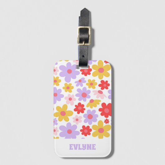 Elegant Retro Paarse Rood Modern Groovy Floral Bagagelabel (Voorkant (verticaal))