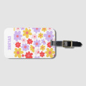 Elegant Retro Paarse Rood Modern Groovy Floral Bagagelabel (Voorkant (horizontaal))