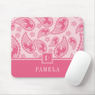 Elegant Retro Pink Paisley Patroon Monogram Muismat