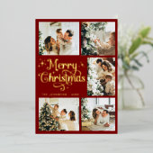Elegant Retro Red & Gold Merry Christmas Family Folie Feestdagenkaart (Staand Voorkant)