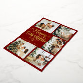 Elegant Retro Red & Gold Merry Christmas Family Folie Feestdagenkaart (Gedraaid)