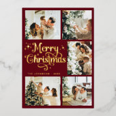 Elegant Retro Red & Gold Merry Christmas Family Folie Feestdagenkaart (Voorkant)
