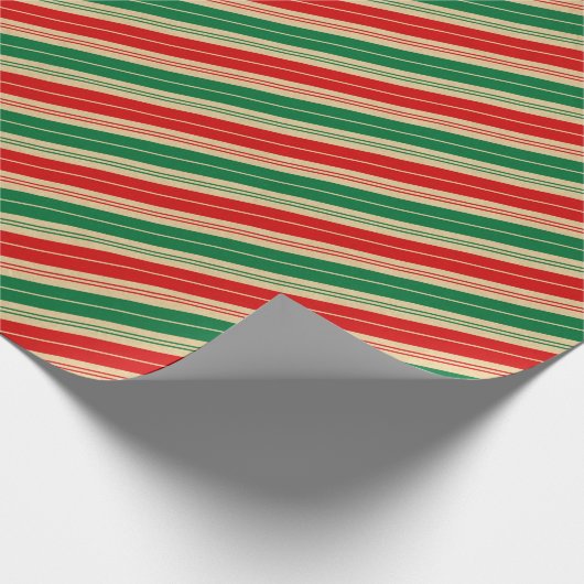 Elegant Retro Red Green Candy Cane Stripes Cadeaupapier (Hoek)
