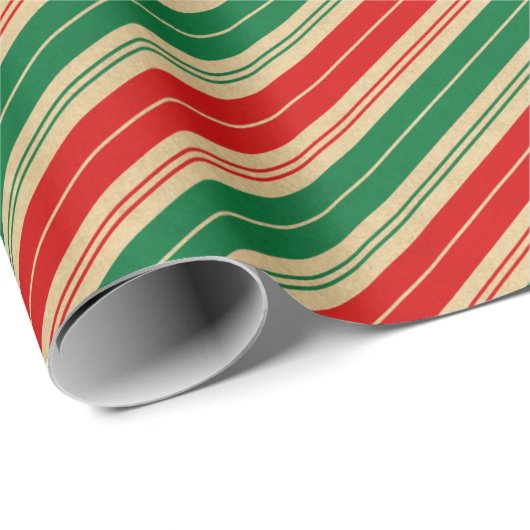Elegant Retro Red Green Candy Cane Stripes Cadeaupapier (Rol Hoek)