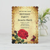 Elegant retro red roodroos vitage kaart (Staand voorkant)