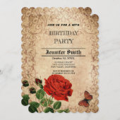 Elegant retro rode roos vintage kaart (Voorkant / Achterkant)