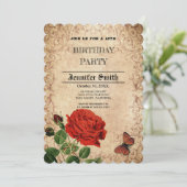 Elegant retro rode roos vintage kaart (Staand voorkant)