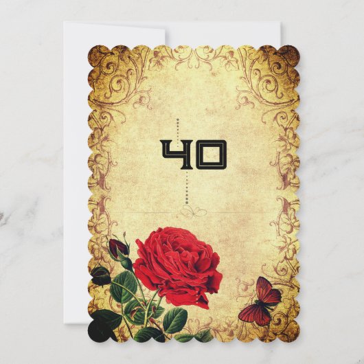 Elegant retro rode roos vintage uitnodiging (Achterkant)