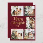 Elegant Retro Rood & Goud Prettig Kerstfeest Famil Feestdagenkaart (Voorkant / Achterkant)