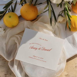 Elegant Retro Rood & Ivoor Save the Date Kaart