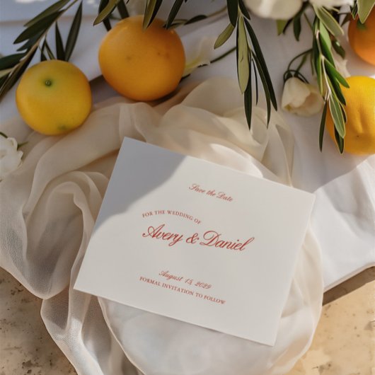 Elegant Retro Rood & Ivoor Save the Date Kaart