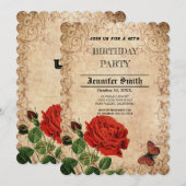 Elegant retro roodroos vitage kaart (Voorkant / Achterkant)