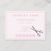 Elegant Retro Scissors Pink Hairsalon Loyalty Visitekaartje (Voorkant)