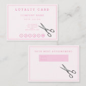 Elegant Retro Scissors Pink Hairsalon Loyalty Visitekaartje (Voorkant / Achterkant)