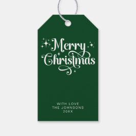 Elegant Retro Script Eenvoudig Groen Vrolijk Kerst Cadeaulabel