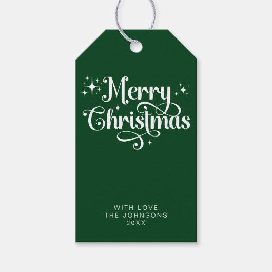 Elegant Retro Script Eenvoudig Groen Vrolijk Kerst Cadeaulabel (Voorkant)